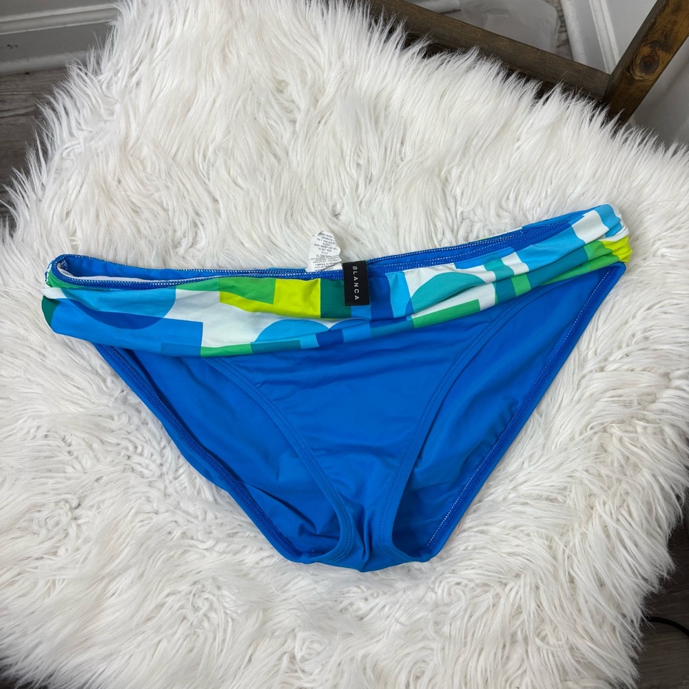 La Blanca Blue Bikini Bottom with Patterned Waistband Sz 14